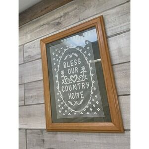 Vintage 23x17 Ornate Framed Crocheted Lace Bless‎ This Country Home